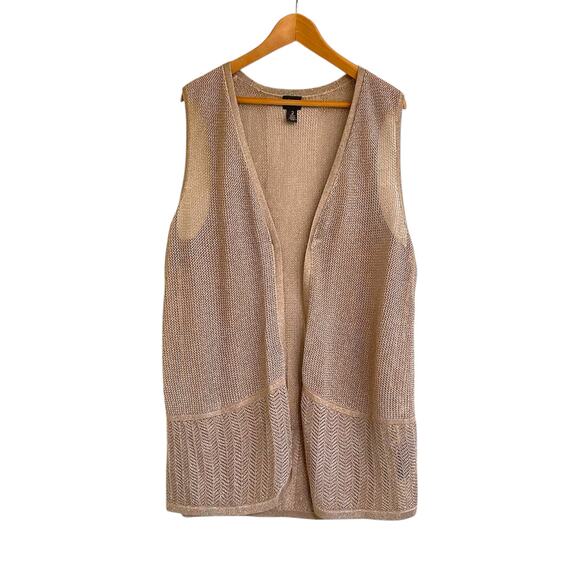 Chico’s Traveler’s Gold Metallic Open Knit Vest Topper size 2/ Large - Picture 1 of 4